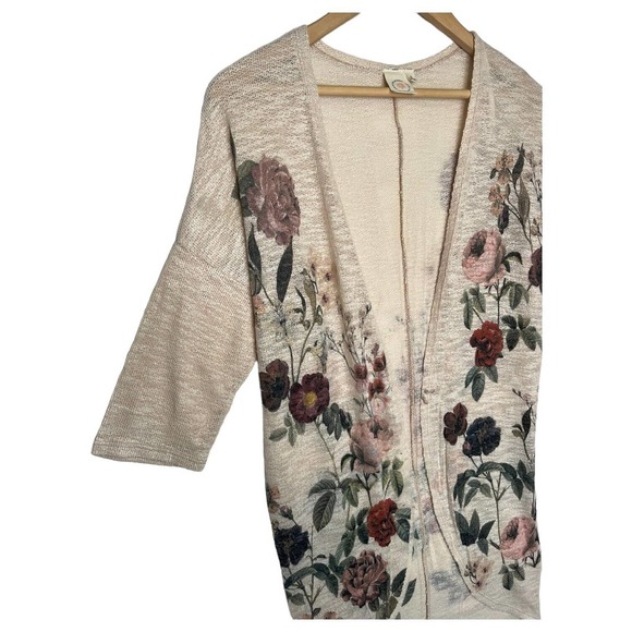 Live In The Moment Sweater Womens S Floral Boho Open Cardigan Long Line Ivory - Picture 5 of 11